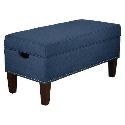 Threshold™ Storage Ottoman With Nailheads – Ocean | Grey Storage In Gray Stripes Cylinder Pouf Ottomans (Gallery 20 of 20)