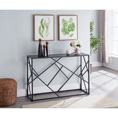Thurl Modern Entryway Console Sofa Table, Black Metal Frame & Gray Wood Regarding Smoke Gray Wood Console Tables (View 14 of 20)
