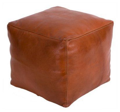 Tobacco Square Leather Pouf, Brown – Poufs – Ottomans, Poufs & Stools With Regard To Dark Brown Leather Pouf Ottomans (View 11 of 20)