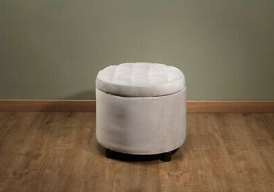 Traditional Padded & Tufted Round Ottoman Storage Stool In Luxury Cream Intended For Cream Fabric Tufted Round Storage Ottomans (View 18 of 20)