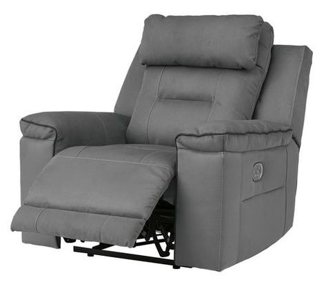 Trampton Smoke Power Recliner With Adjustable Headrest & Lumbar Intended For Black Faux Leather Usb Charging Ottomans (View 6 of 20)