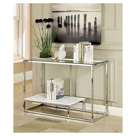Tressie Chrome Glass Top Sofa Table White – Homes: Inside + Out Throughout Chrome Console Tables (View 10 of 20)