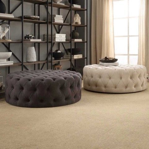 Tribecca Home Knightsbridge Round Linen Tufted Cocktail Ottoman W Pertaining To Linen Sandstone Tufted Fabric Cocktail Ottomans (Gallery 20 of 20)