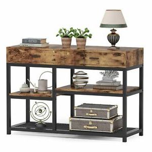 Tribesigns Rustic Sofa Console Table With 2 Drawers 3 Tier Shelves With Regard To 3 Tier Console Tables (View 16 of 20)