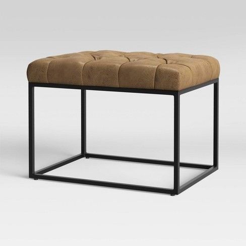 Trubeck Tufted Metal Base Ottoman Faux Leather Brown – Project 62 For Brown Faux Leather Tufted Round Wood Ottomans (Gallery 19 of 20)