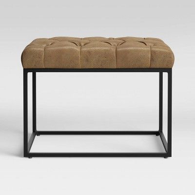 Trubeck Tufted Metal Base Ottoman Faux Leather Brown – Project 62 Intended For Black Faux Leather Column Tufted Ottomans (View 17 of 20)