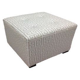 Tufted Cube Ottoman With A Light Grey Greek Key Motif And Wood Frame With Regard To Twill Square Cube Ottomans (View 8 of 20)