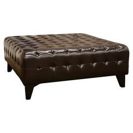 Tufted Dark Brown Bonded Leather Ottoman With A Wood Frame And Foam Regarding Brown And Ivory Leather Hide Round Ottomans (View 17 of 20)
