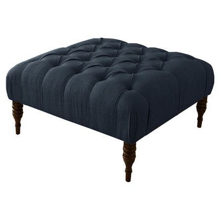 Tufted Fabric Cocktail Ottoman In Navy | Linen Tufted Ottoman, Tufted Intended For Snow Tufted Fabric Ottomans (View 5 of 20)