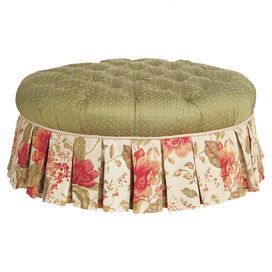 Tufted Jacquard Fabric Ottoman With Floral Skirting And A Rope Accent Pertaining To Snow Tufted Fabric Ottomans (View 18 of 20)
