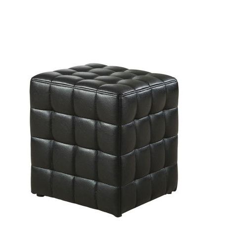 Tufted Leather Look Ottoman In Black | Black Leather Ottoman, Black Inside Black Faux Leather Tufted Ottomans (View 7 of 20)