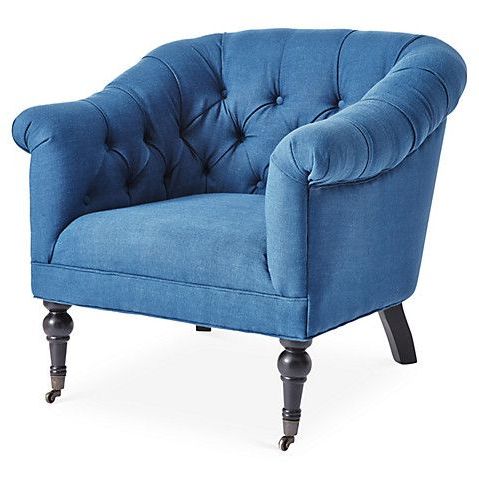 Tufted Linen Club Chair, Blue $ (View 4 of 20)