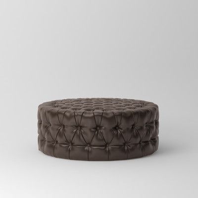 Tufted Ottoman Leather: Pony Chocolate | Leather Cocktail Ottoman Throughout Black Leather And Bronze Steel Tufted Ottomans (View 13 of 20)