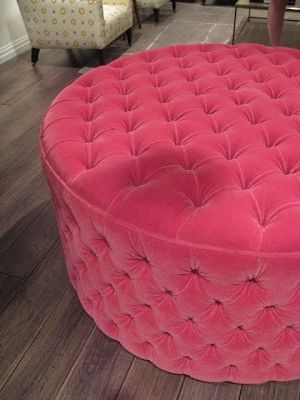 Tufted Round Ottoman | Pink Furniture, Tufted Furniture, Ottoman Intended For Pink Fabric Banded Ottomans (View 15 of 20)