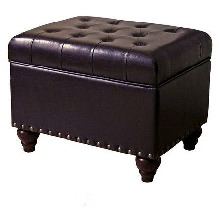 Tufted Storage Ottoman With Nailheads Faux Leather Brown – Threshold With Regard To Brown Faux Leather Tufted Round Wood Ottomans (View 2 of 20)