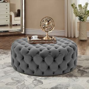 Tufted Velvet Buttoned Pouffe Ottoman Stool Coffee Table Chesterfield Inside Tufted Ottoman Console Tables (View 18 of 20)