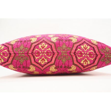 Turkish Fabric Pillow 24x24, Pink Carnation Pattern Decorative Ottoman Inside Pink Fabric Banded Ottomans (View 6 of 20)