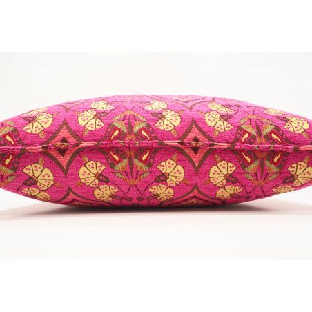 Turkish Fabric Pillow 24x24, Pink Carnation Pattern Decorative Ottoman Within Pink Fabric Banded Ottomans (View 8 of 20)