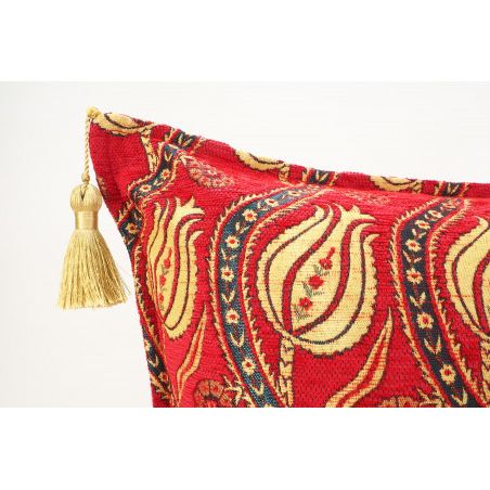 Turkish Fabric Pillow 24x24, Red Tulip Pattern Decorative Ottoman Pillow Intended For Red Fabric Square Storage Ottomans With Pillows (View 17 of 20)
