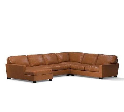 Turner Square Arm Leather 4 Piece Chaise Sectional | Leather Chaise Regarding Caramel Leather And Bronze Steel Tufted Square Ottomans (View 5 of 20)