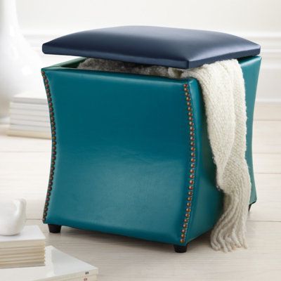 Two Tone Leather Storage Ottoman | Grandin Road | Leather Storage In Blue Round Storage Ottomans Set Of  (View 8 of 17)