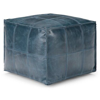 Union Rustic Lakewood 18" Wide Genuine Leather Square Pouf Ottoman For Charcoal Brown Faux Fur Square Ottomans (Gallery 19 of 20)