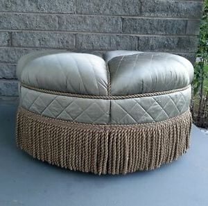 Upholstered Sherrill Green Tufted Ottoman W/ Gold Tone Cording Fringe Throughout Green Fabric Square Storage Ottomans With Pillows (View 11 of 20)