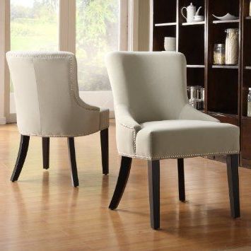 Upholstered Tan Velvet Chair With Black Legs, Nailhead Trim | Linen For Round Gray And Black Velvet Ottomans Set Of  (View 14 of 20)