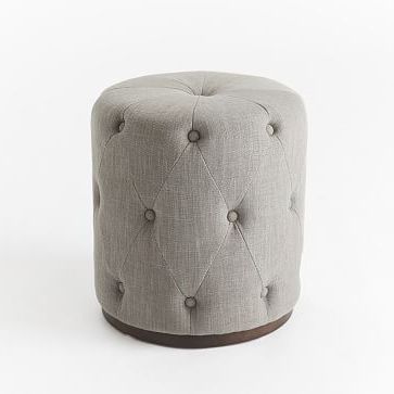 Upholstered Tufted Round Ottoman #westelm | Round Tufted Ottoman, Round Inside Blue Woven Viscose Square Pouf Ottomans (Gallery 20 of 20)
