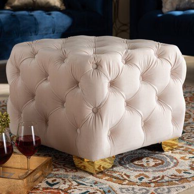 Upholstery Color: | Tufted Ottoman, Ottoman, Gold Ottoman Within Navy And Light Gray Woven Pouf Ottomans (View 16 of 20)