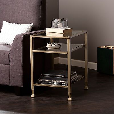 Upton Home Matte Gold Metal/ Glass Side/ End Table | End Tables For Inside Glass And Gold Oval Console Tables (View 9 of 20)