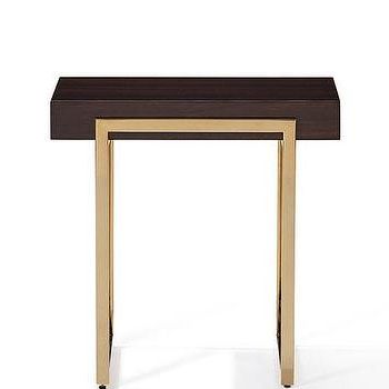 Uriel Gold Brown Sleek Side Table Regarding Pecan Brown Triangular Console Tables (View 3 of 12)