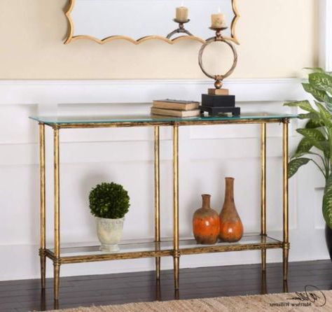 Uttermost – Elenio Console Table In Bright Gold Leaf – 24421 | Console Inside Silver Leaf Rectangle Console Tables (Gallery 19 of 20)