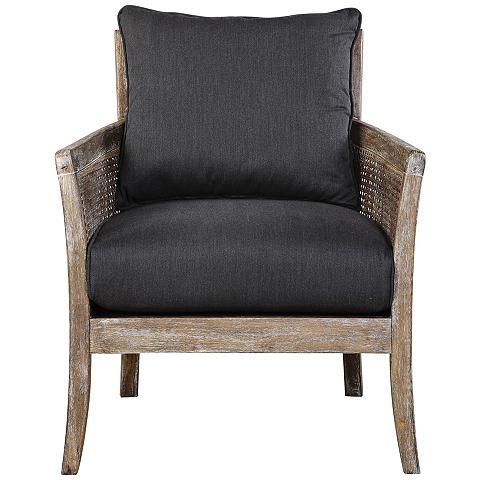 Uttermost Encore Dark Gray Fabric And Wood Accent Armchair – #14c21 Throughout Smoke Gray Wood Accent Stools (View 3 of 20)