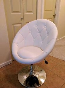 Vanity Chair Swivel Seat Modern Round Back Button Tufted Vinyl Chrome Regarding Ivory Button Tufted Vanity Stools (View 11 of 20)