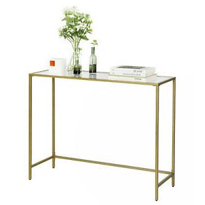 Vasagle Console Table Tempered Glass Table Metal Frame Shelf Furniture Regarding Square Console Tables (View 2 of 20)