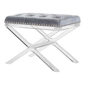 Velvet Button Tufted Bench With Stud Detail And X Shape Acrylic Legs With Ivory Button Tufted Vanity Stools (View 16 of 20)