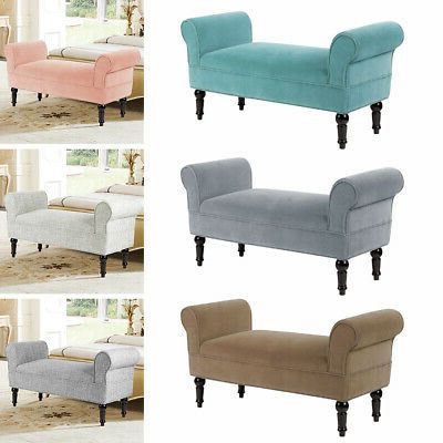 Velvet/fabric Bed End Side Bench Window Seats Sofa Ottoman Footstools Inside Blue Fabric Lounge Chair And Ottomans Set (View 4 of 20)