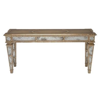 Venetian Silver Leaf Finished Console Table With Antique Mirror Accents With Regard To Metallic Gold Console Tables (View 7 of 20)