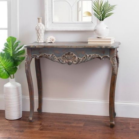 Victorian Distressed Turquoise Console Table | Victorian Console Tables For Vintage Gray Oak Console Tables (View 6 of 20)