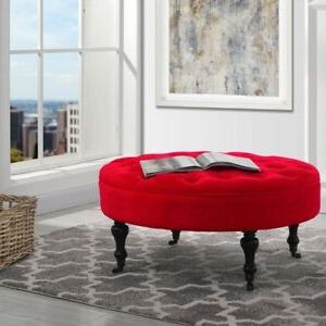 Victorian Tufted Microfiber Coffee Table Ottoman Wooden Legs With Intended For Brown Tufted Pouf Ottomans (View 17 of 20)