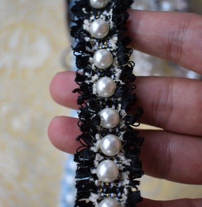 Vintage 2.5cm Pearl Beaded Lace Trim Ribbon Fabric Handmade Diy Costume Inside Pearl Fabric Ottomans With Black Fringe Trim (Gallery 19 of 20)