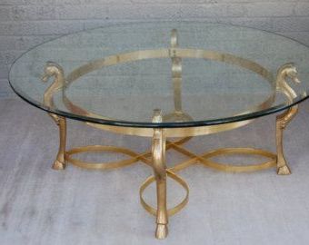 Vintage Brass & Glass Seahorse Coffee Or Cocktail Table | Cocktail Regarding Espresso Antique Brass Stools (View 13 of 20)