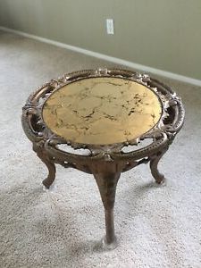 Vintage Bronze Cast Iron Round End Table With Glass Top | Ebay With Regard To Antique Brass Round Console Tables (View 11 of 20)
