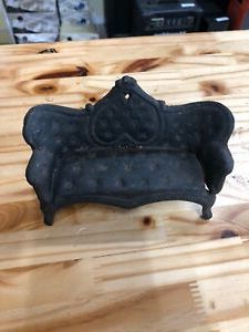Vintage Cast Iron Black Couch Sofa Toy Dollhouse | Ebay Inside Aged Black Iron Console Tables (View 7 of 20)