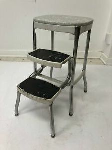 Vintage Cosco Step Stool Metal Industrial Folding Steel Chair Kitchen With Regard To White Antique Brass Stools (View 14 of 20)