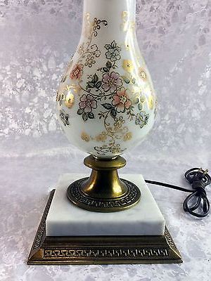 Vintage Milk Glass Table Lamp With Gold Vines & Peach, Purple, Blue In Antique Blue Gold Console Tables (View 2 of 20)