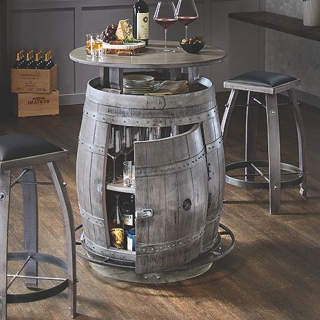Vintage Oak Wine Barrel Bistro Table & Bar Stools (antique Gray Finish With Espresso Antique Brass Stools (View 1 of 20)