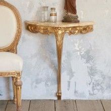 Vintage Petite Demilume Gold Console Table With Marble Top | Country Pertaining To Marble Top Console Tables (View 9 of 20)