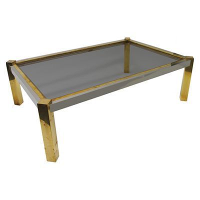 Vintage Rectangular Chrome And Brass Coffee Table With Square Brass Pertaining To Brass Smoked Glass Console Tables (View 12 of 20)